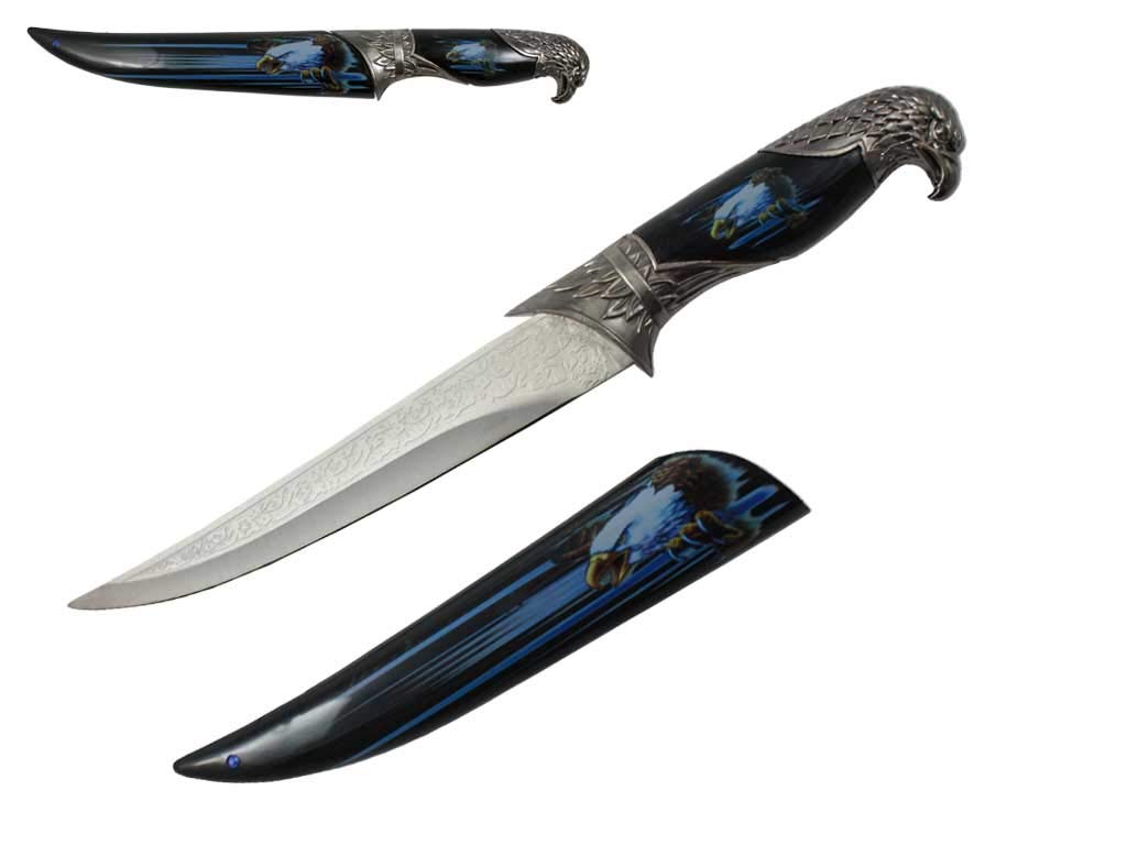 ASR Outdoor Black Collector's Hunting Knife with Eagle Scabbard and Handle