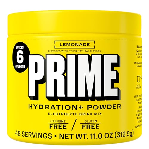 PRIME HYDRATION+ Electrolyte Powder Lemonade Sugar Free Hydration Drink Mix with Potassium Magnesium & B Vitamins to Replenish Fluids Caffeine Free 6 Gallon Tub 48 SRV