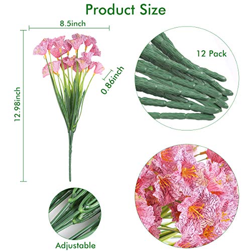 Zeostaro Artificial Flowers 12 Bundles Outdoor Uv Resistant Fake Flowers No Fade Faux Plastic Greenery Shrubs Garden Porch Window Box Decorating (Pink) #TOP1