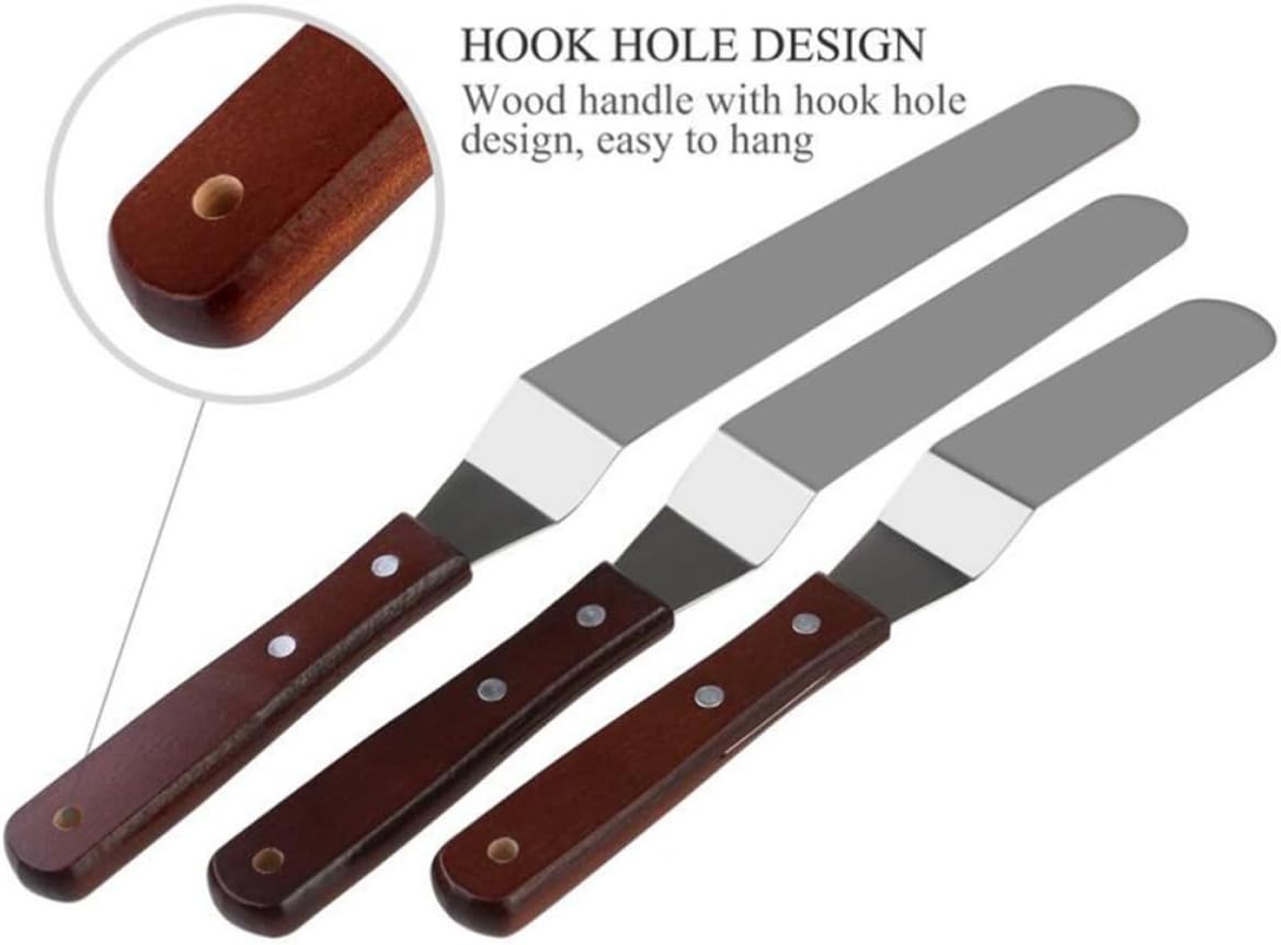 Cake Spatula for Decorating with Wooden Handle Stainless Steel 3pcs