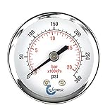 CARBO Instruments 2' Pressure Gauge, Chrome Plated Steel Case, Dry, 0-300 psi/kPa, Back Mount 1/4'...