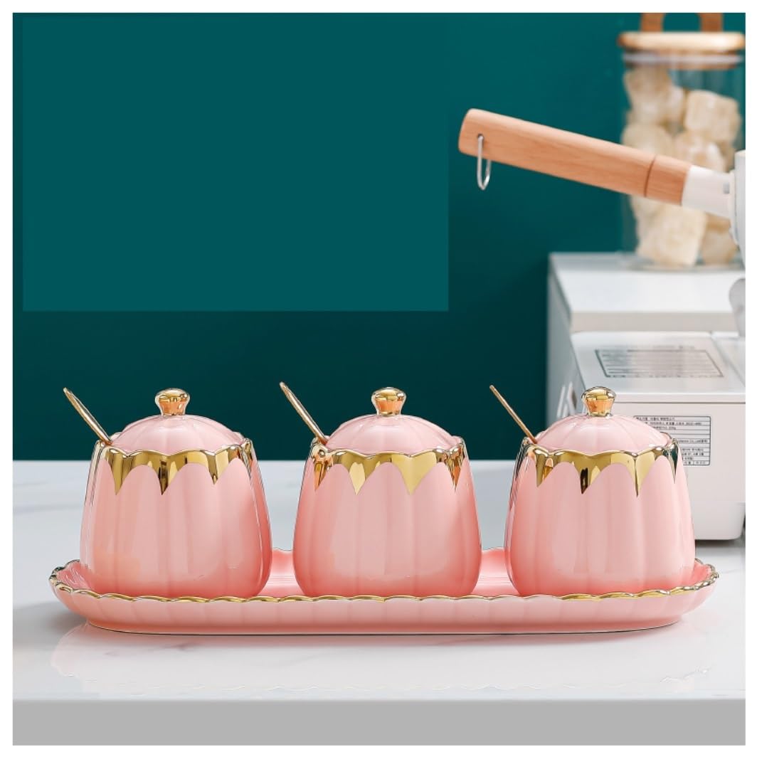 BCJMKDX Fermenter. Ceramic Spice Jars Set Kitchen Seasoning Pot Set Salt Pot Sugar Pot Combination Seasoning Box Jars(Roze)