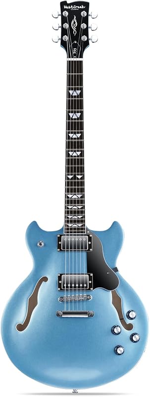 WestCreek 333 Félüreges Elektromos Gitár, Alnico Humbucker Pickupokkal, Jávorfa Test, Rózsafa Fogólap, Jumbo Érintők, Kavicskék Színben