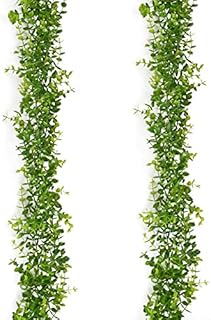 AIBAOBAO Artificial Eucalyptus Hanging Plants 2 Pack, Faux Eucalyptus Leaves Vines Garland, Plastic Fake Trailing Weeping Greenery Drooping Plant for Wall Indoor Outdoor Home Wedding Party (Green)