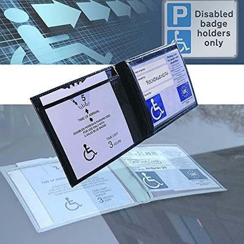 Soft Leather Disabled Badge Timer Parking Permit Holder Wallet Disability Cover (Black)