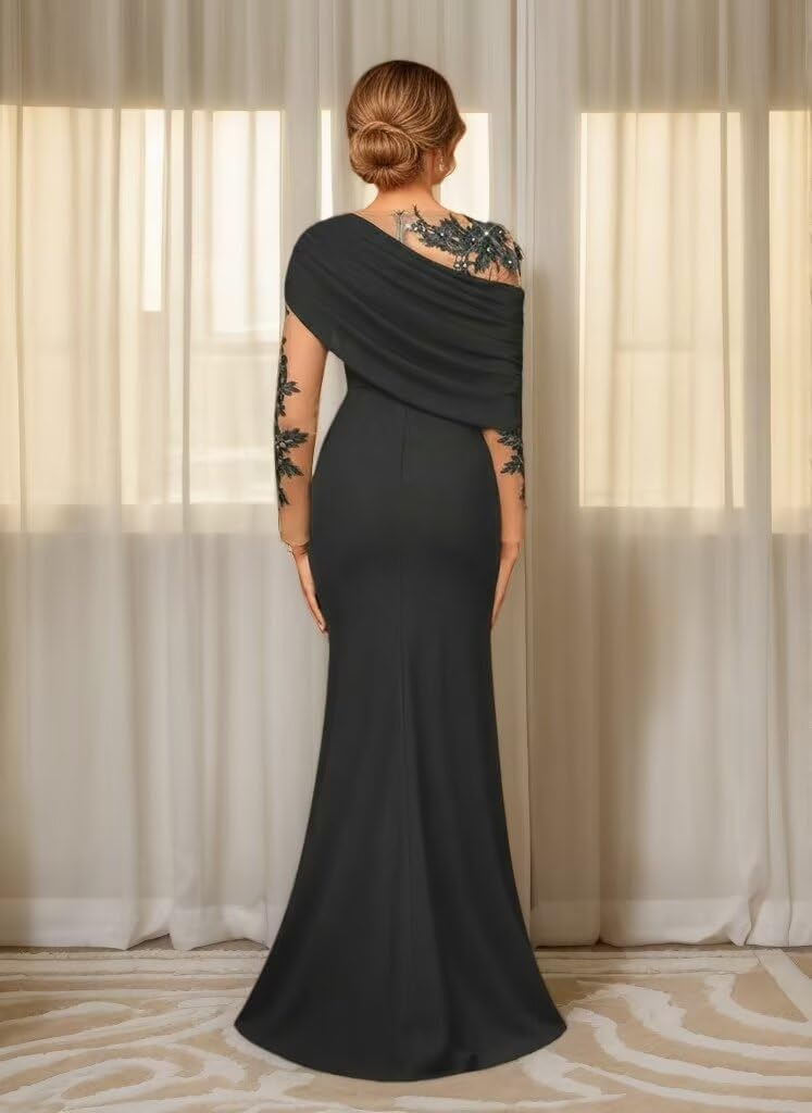 Elegant Mermaid Mother of The Bride Dresses Long with Laces Applique Asymmetric Ruffle Shoulder Formal Evening Dress - Image 3