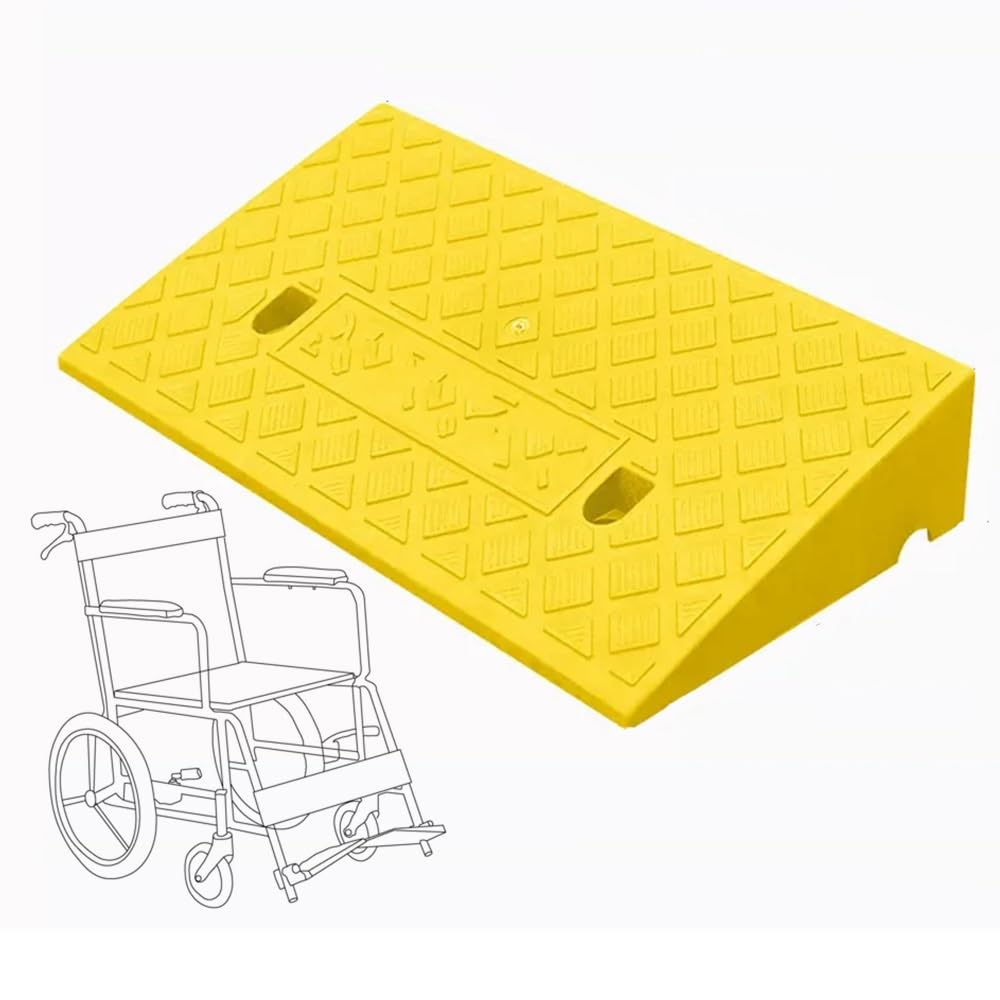 Rampa De Acceso Portátiles Ligeras 3-14.5cm Altura, Rampas De Bordillo con Pernos, Rampa De Umbral De Plástico Antideslizante, Carga Alta(Yellow,49x27x13cm)