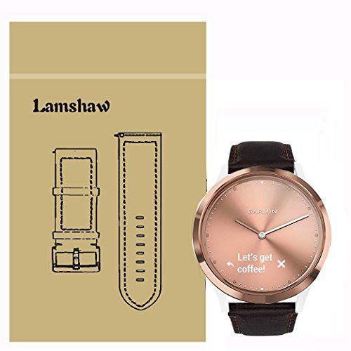 Lamshaw Leather Strap Replacement Band for Garmin Vivomove HR/Garmin Vivoactive 3 Band (Leather-Coffee)