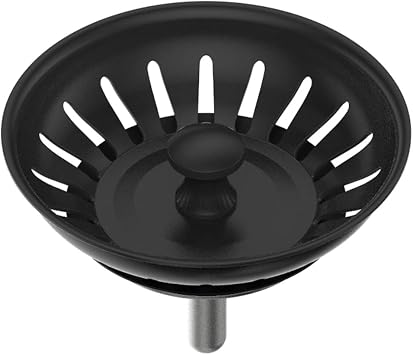 KANARY 3.5in Kitchen Sink Strainer, Stainless Steel Drain Basket with Rubber Stopper, Matte Black Single