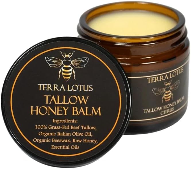 Terra Lotus - Organic Grass-Fed Beef Tallow Balm with Raw Honey - Moisturizing Cream for Soft, Smooth Skin - Handmade All-Natural Moisturizer (2 Oz, Citrus)