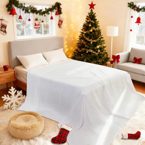 OTR ORVETEX Queen Size Christmas Bed Sheet Set - 4 Piece Luxury Comfy Bed Sheet Set, Includes 1 Fitted Sheet, 1 Flat Sheet and 2 Pillowcases, Suitable for Home Bedroom Christmas Decoration,White