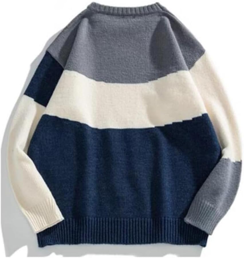 Contrast Stitching Round Neck Sweater for Men and Women Loose Fitting Couple Versatile Knit top