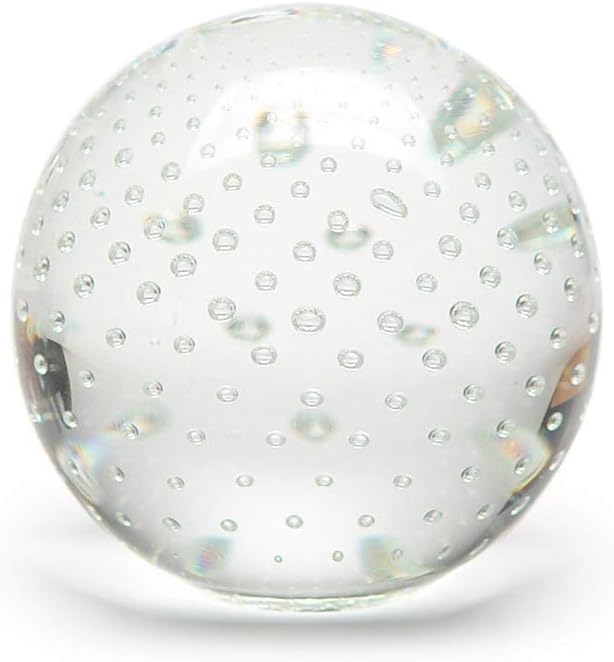 Ca D Oro Big Ball Glass Paperweight with Bubbles Hand Blown Murano-Style Art Glass for Desk, Decor and Collections