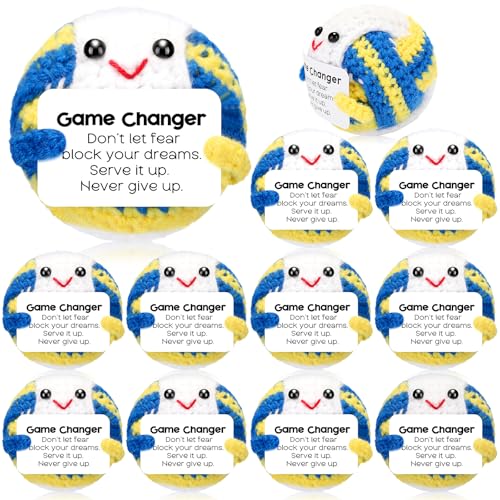 Motionchic 12 Pcs Small Volleyball Gifts for Team Bulk Handmade Crochet Volleyballs with Positive Cards for Team Girls Boys Coach Coworker Friend Valentines Birthday Holiday Party Favors Home Decor