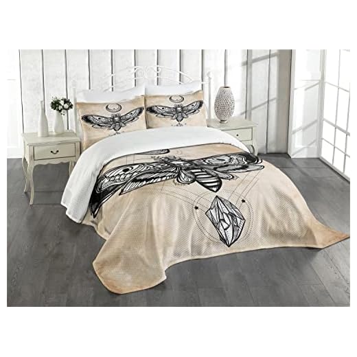 ABAKUHAUS Fantasy överkast set, falke malte skalle magi, set med örngott fasta färger, för dubbelsängar 220 x 220 cm, svart-vit grädde