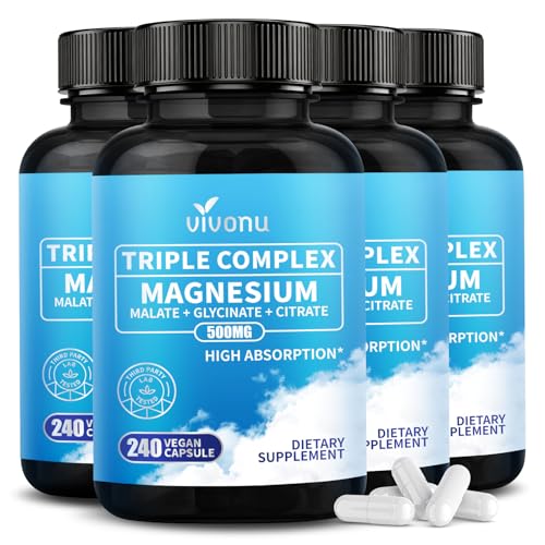 Image of 4 Pack Triple Magnesium Complex for Women - Magnesium Glycinate 400mg, Malate, Citrate, High Absorption Chelated Magnesium Supplement