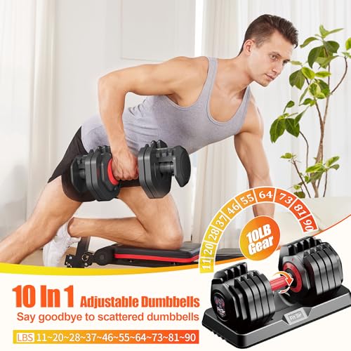 Image of Adjustable Dumbbell Set, 10-in-1 25LB /50LB /90LB Ajustable Dumbbells with Safe Locking System, Enclosed Storage Tray, 1 Sec Fast Adjustment, Comfortable Non-Slip Textured Grip, Suitable for Home Gym Workouts Men and Women