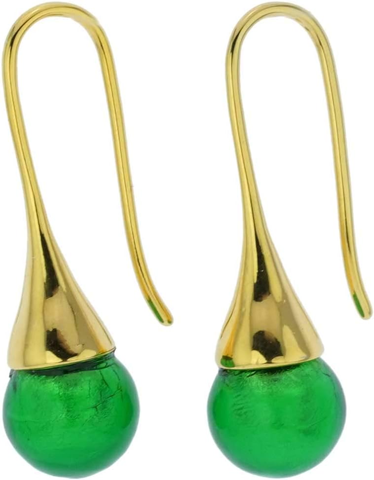 Glass Of Venice Murano Glass Gold Drop Earrings - Emerald Green
