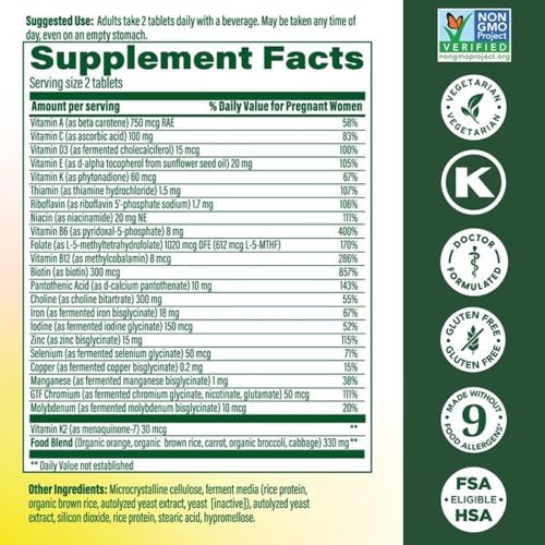 MegaFood Baby & Me 2 Prenatal Vitamins, Doctor Formulated, 60 Tablets - image 3