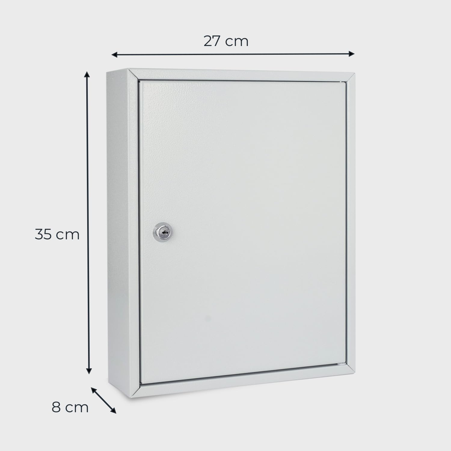 HMF Armario para Llaves de Acero, Caja de Llaves con Cerradura para Oficina, administración o Flota de vehículos | 42 Ganchos para Llaves | 35 x 27 x 8 cm | Gris Claro