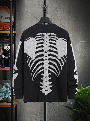 Shenhe Men's Skeleton Print Long Sleeve Cardigan Sweaters V Neck Button Down Outwear Coats Black M #TOP1