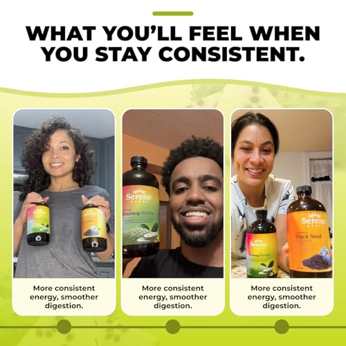 Serene Herbs Soursop Bitters Liquid & Black Seed Bundle – Organic Herbal Guanabana for Digestive Support & Immune Health – Vegan, Non-GMO – 32 oz (16 oz Each), 32 Servings