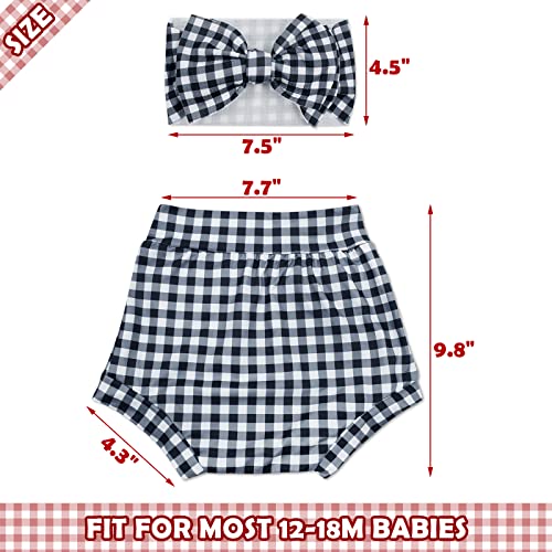 Tuitessine Buffalo Plaid Baby Bummies 1St Birthday Baby Girl Shorts Checked Pattern Baby Girl Outfits Farmhouse Style High Waisted Shorts Headwraps Set For Infant Toddler Cotton Outfit #TOP3