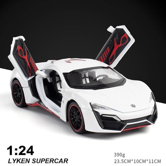 Image of Invite Enterprise Alloy Metal Pull Back Die-Cast Car 1:24 Big Lykan Hyper Sport Diecast Metal Pullback Toy Car With Openable Doors, Light Music Boys Gifts Toys For Kids(1:24 Laykan - White)