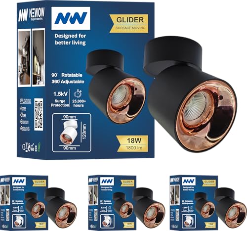 Image of NW 18W Glider SF Moveable Black with Rose Gold Aluminium 360 Degree Adjustable Cylindrical Shape LED Surface Light | COB Light | Wall Light | Spot Light | Light Color- Warm White (Pack of 4)