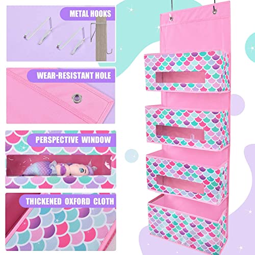 Wernnsai Mermaid Over The Door Hanging Organizer - 4 Clear Window Pockets Organizer For Kids Baby Girls Closet Diaper Behind Door Hanging Storage Hanger Bedroom Nursery Wall Organizer Decor #TOP1