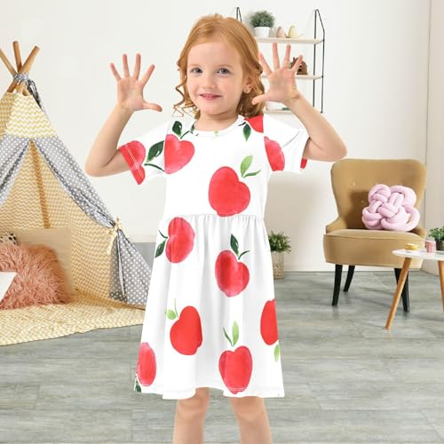 Aflyko Tropical Floral Girls' Short Sleeve Dress Watercolor Red Apples Toddler Everyday Dresses4