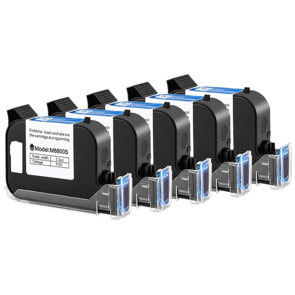 Cartucho de Impresora de inyección de Tinta portátil TIJ Online, 12,7mm, Secado rápido, Tinta Negra solvente Resistente al Agua, 1, 2, 3, 5 Piezas, Compatible con(5PC-Black)