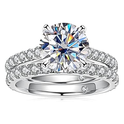 AnuClub 4ct Moissanite Engagement Rings Wedding Band D Color VVS1 Round Cut 925 Sterling Silver Bridal Sets, Christmas Gift for Women 8 Cover