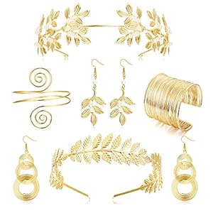 JeweBella Sieradenset Griekse godin, 6-delig, kostuum-sieraden, voor dames, goud, Romeins laurierblad, kroon…