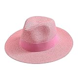 New Summer Straw Hat for Women Panama Soft Shaped Beach Sun Hat Outdoor Travel Hat Sombreros De Mujer Peach Pink 56-58CM