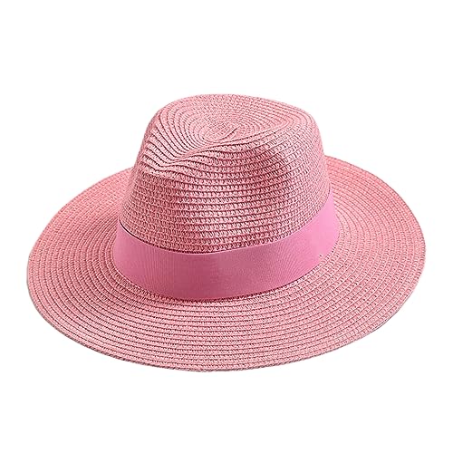 New Summer Straw Hat for Women Panama Soft Shaped Beach Sun Hat Outdoor Travel Hat Sombreros De Mujer Peach Pink 56-58CM