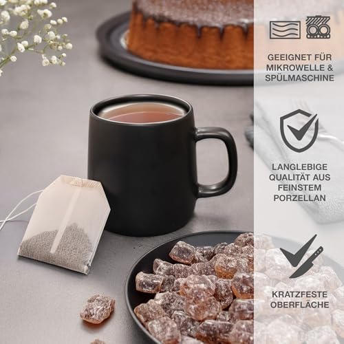 Moritz & Moritz 6x Kaffeebecher Porzellan Set - ca. 380ml aus hochwertigem Porzellan - Stilvolles Design mit Henkel - Tassen mit Henkel für Kaffee, Tee, heiße Schokolade, Cappuccino - Serie Vida – Bild 5