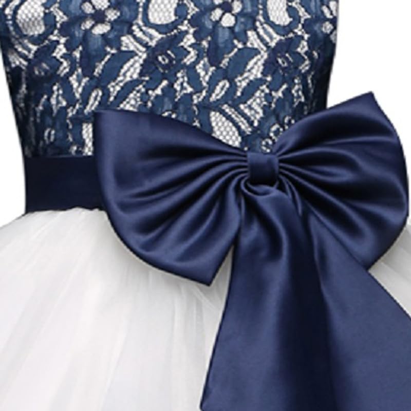 Image of Ripening White and Blue Net Round Neck Sleeveless Knee Length Dress