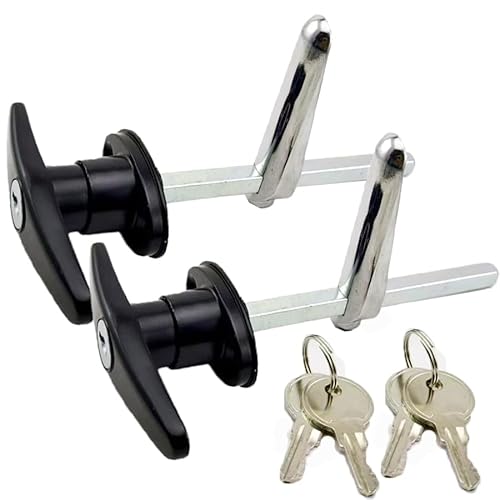 2Pcs Garage Door Lock T-Handle Polished Chrome Garage Door Handle Long Lockable Accessories Cabinet Door Lock Door Hardware for Trailer & Caravan Canopy (Black)