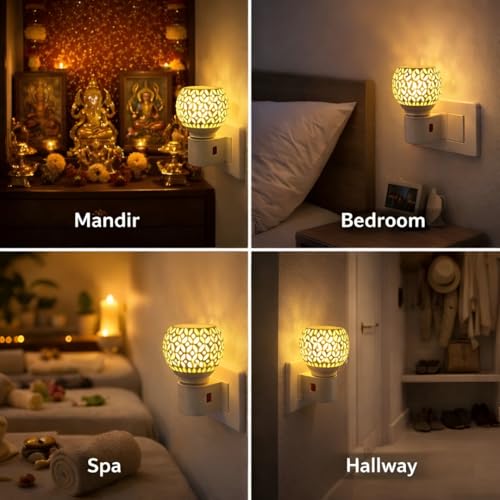 Image of Electric Kapoor Dani with Auto Cut-Off | Smokeless Camphor Burner with Night Lamp | Glass Aroma Diffuser for Home, Mandir & Pooja Room | Loban Dhoop Dani | Spiritual Fragrance & Meditation Decor