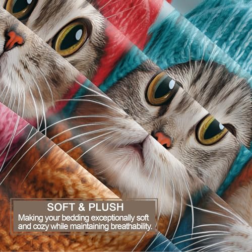 Parure de lit en microfibre 1 place housse de couette chat 135x200 - 6