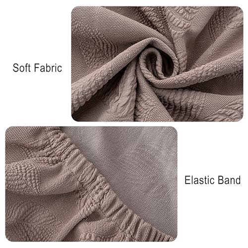 Image of Genina Waterproof Dining Chair Cover Set of 6,Large Chair Slipcover,Taupe | Stretch Dining Room Chair Slipcovers with Leaf Jacquard,Removable Kitchen Chair Protector for Home,Restaurant,Banquet