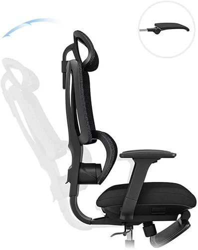 Miniatura 8 de Silla de oficina ergonómica de malla con respaldo alto, reposacabezas ajustable, cómodo soporte lumbar, asiento transpirable negro, base rodante