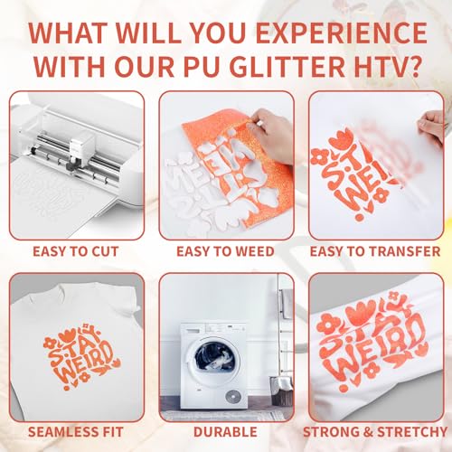 Image of HTVRONT Glitter HTV Heat Transfer Vinyl - 10 inch x 8ft Neon Orange Glitter HTV Vinyl for Shirts, Glitter Iron on Vinyl for All Cutting Machine - Easy to Cut & Weed (Neon Orange Glitter)