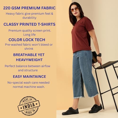 Image of Women's Pure Cotton Relaxed Fit V-Neck Half Sleeve T-Shirt | Gym Wear Casual Look T-Shirt | Regular Fitting with Comfort Wear for Women