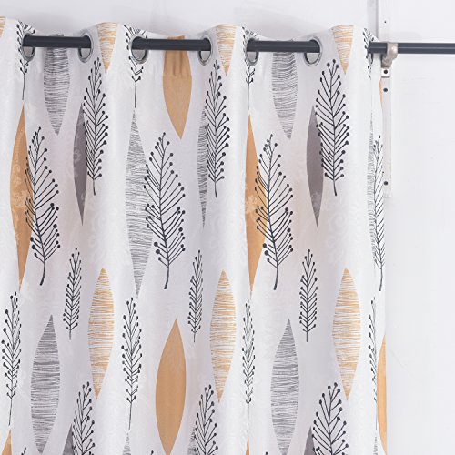 Cherry Home Multicolored Leaf Curtains Print Floral Blocking Light Lined Curtain Pair Pillow Set Panel Drapes Grommet Yellow 52Wx102L Inch,2 Panels,2 Matched Pillow Case For Bedroom #TOP1