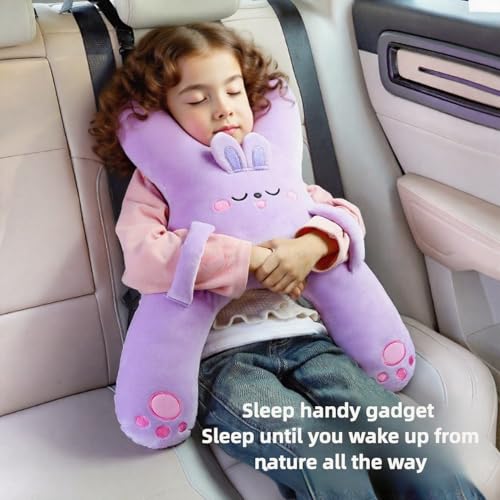 Image of Car Pillow for Travel - Animal-Themed Car Seat Cushion with Safety Belt Protector - 4 Cute Styles: Pig, Dog, Rabbit, Panda (Panda)