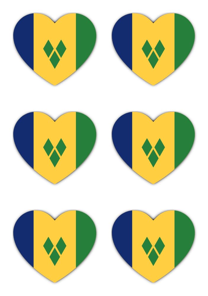 Havati Stickers: 50 Mm, 6 Pieces - Heart Stickers Flag St. Vincent Grenadines Vinyl 50 Mm 5 Cm 6 Pieces Weatherproof