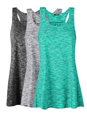 Lantch Damen Tank Top Sommer Sports Shirts Oberteile Frauen Baumwolle Lose Ärmellos for Yoga Jogging Laufen Workout,XL,Schwarz/Grau/Grün,3pc