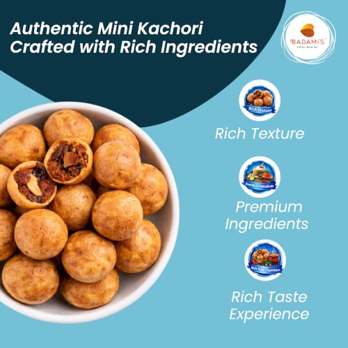 Image of Badami's Mini Kachori 300g with Complimentary Rakhi | Sweet & Spicy Stuffed Rajasthani Snack | Dry Fruit Filled Khasta Kachori | Authentic Indian Namkeen | Raksha Bandhan Gift Pack | Festive Snack Hamper